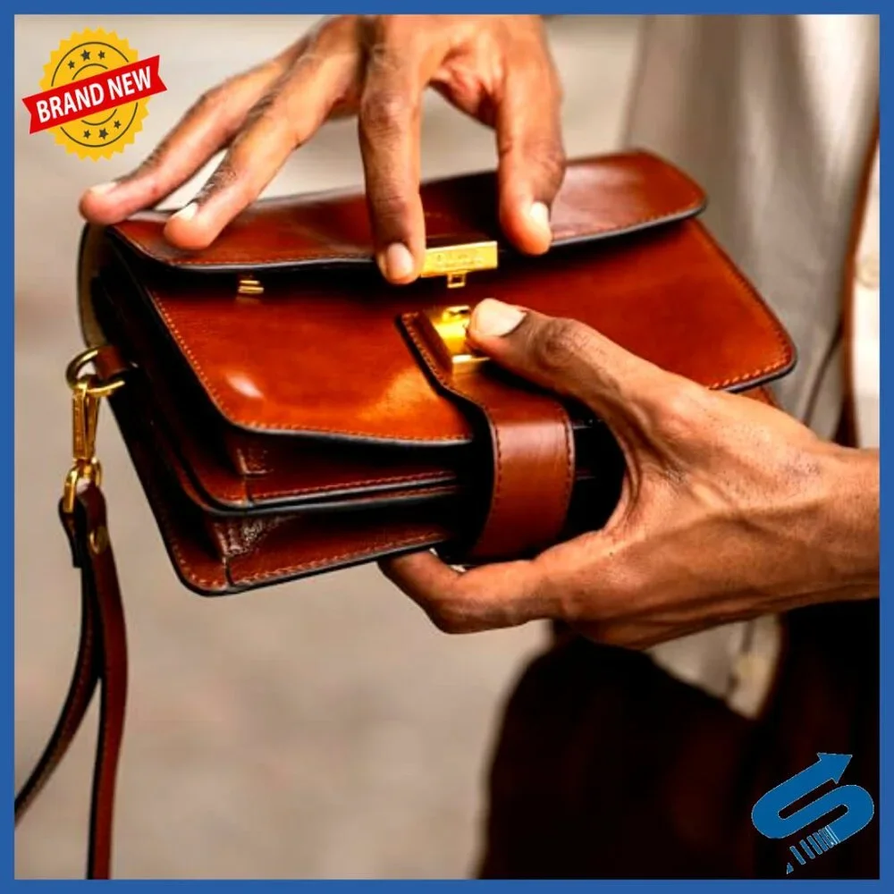 Italian Leather Wristlet Clutch Organizer Briefcase Compact Size